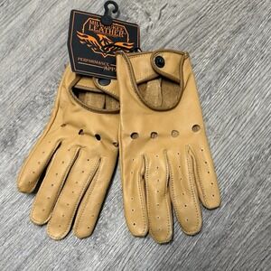 Milwaukee Leather Men Brown Leather Full Finger Motorcycle Gloves Open Knuckle